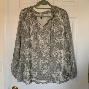 Talbots black and white paisley blouse